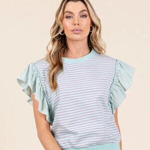 ✨NWT Lime 'N' Chili Striped Contrast Ruffle Detail Sleeveless Top